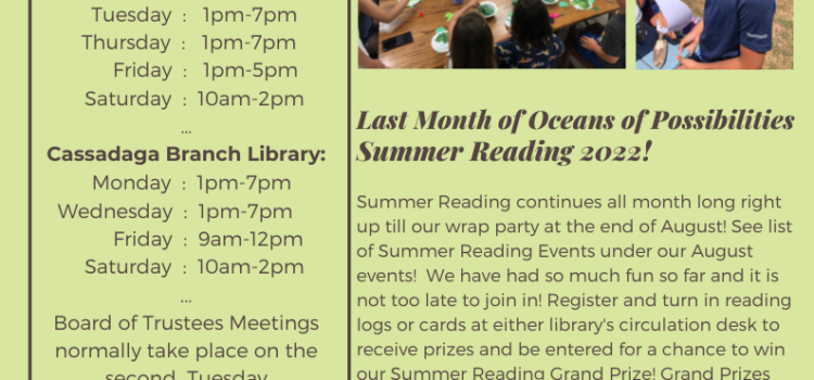 August Newsletter and Calendar of Events
