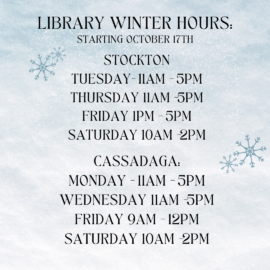 PLEASE NOTE: Winter Hours Beginning 10/17/22
